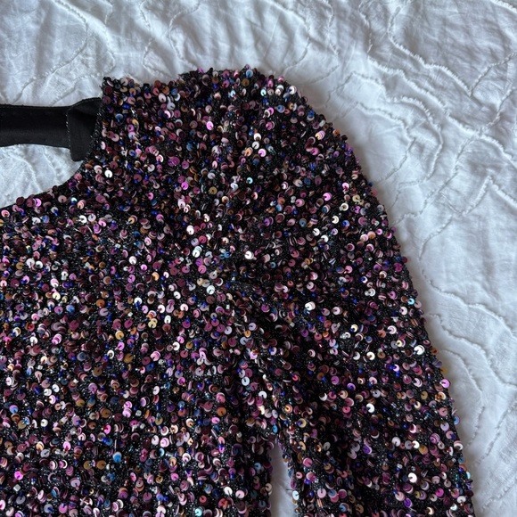 Parker Multicolor Sequin Long Sleeve Dress Open Back Detail - Picture 6 of 15